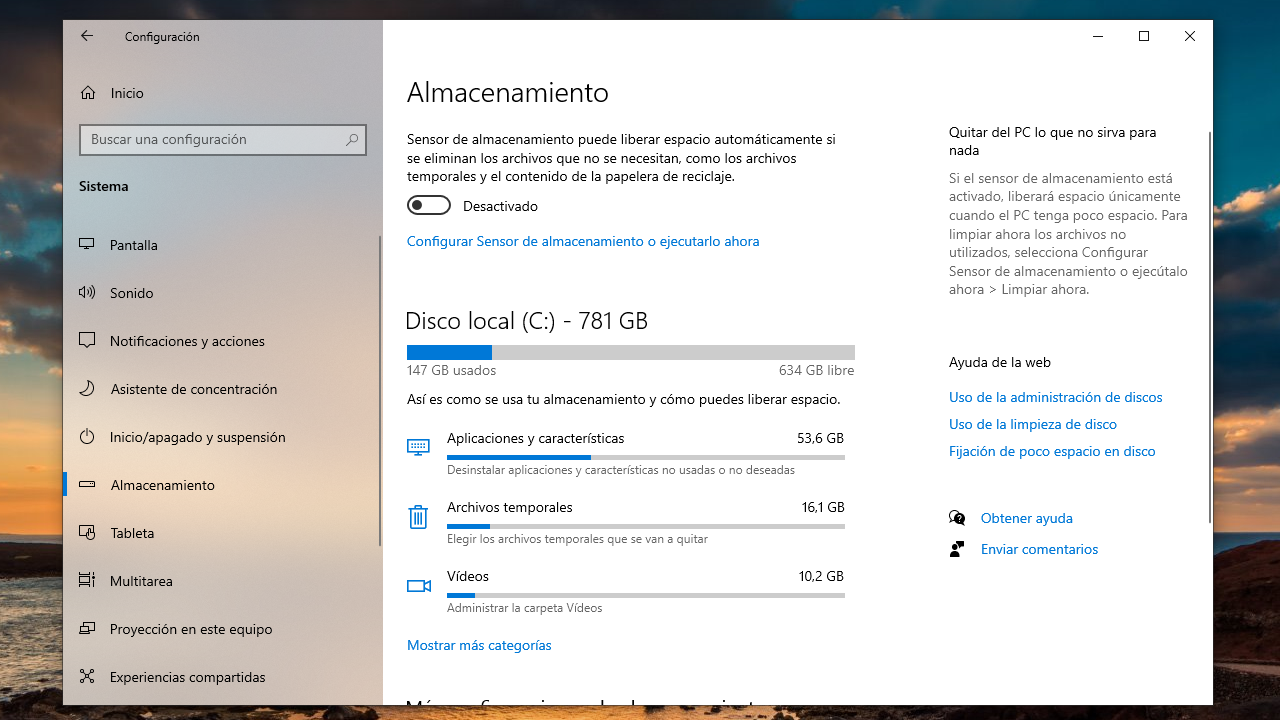 Eliminar archivos temporlaes desde Configuración
